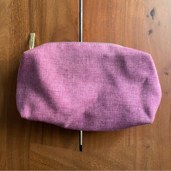 NEW Lancome Cosmetic Bag Pink Purple Glitter Canvas Gold Zip Makeup Small - Picture 7 of 7